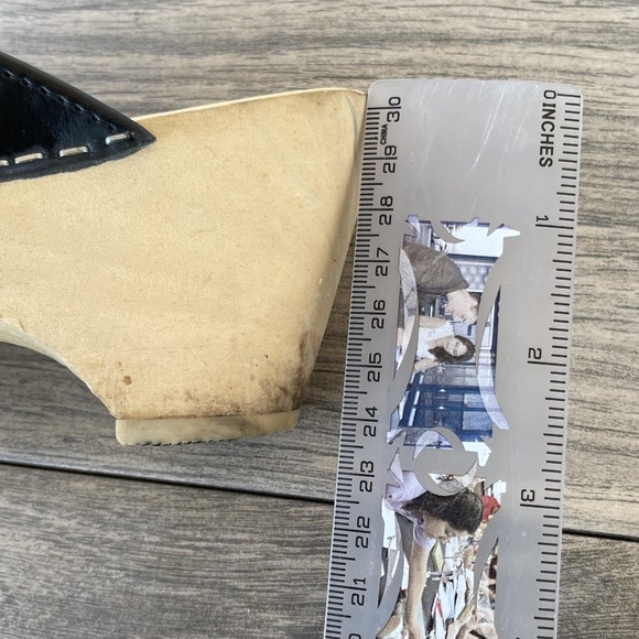 Maguba Sweden Clogs Women 9.5 EU 40 Black Leather Wooden Heel Platform Slip On - Picture 12 of 15